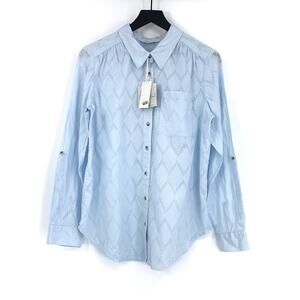 NWT CAFFE MARRAKESH Clipped Jacquard Button Down Shirt Light Blue M